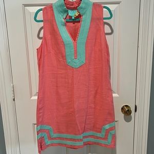 Sail to Sable Classic Coral/Pink and Teal Sleeveless Tunic Dress